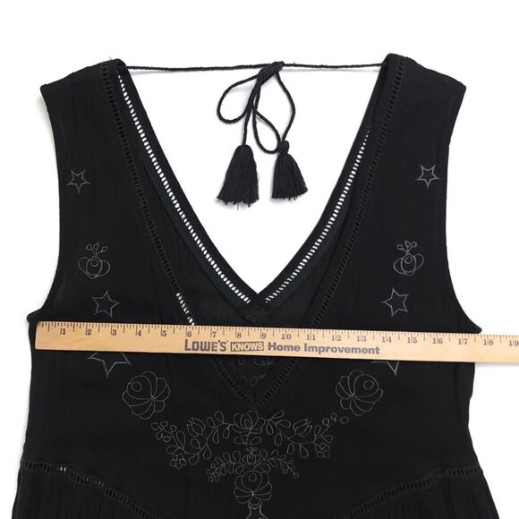 SOMEDAYS LOVIN Whimsigoth Boho Fairy Witchy Midi Dress Star Embroidered XS Black - Picture 3 of 9